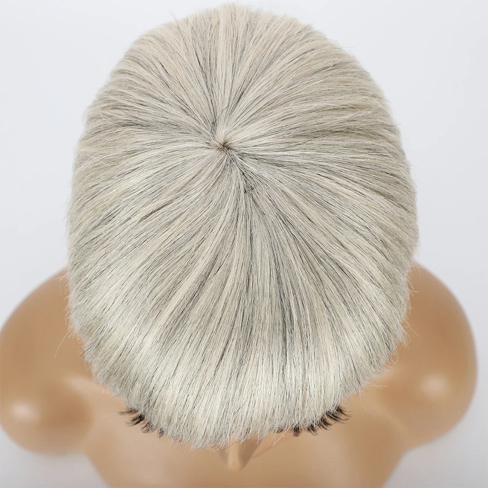 Ombre Grey Short Pixie Cut Wig with Bangs Salt and Pepper Human Hair Wig Pre Plucked Glueless Gray Bob Wig Full Machine Made Sweet T 52