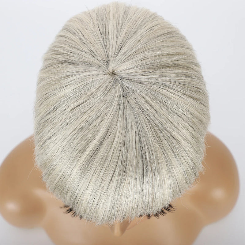Ombre Grey Short Pixie Cut Wig with Bangs Salt and Pepper Human Hair Wig Pre Plucked Glueless Gray Bob Wig Full Machine Made Sweet T 52
