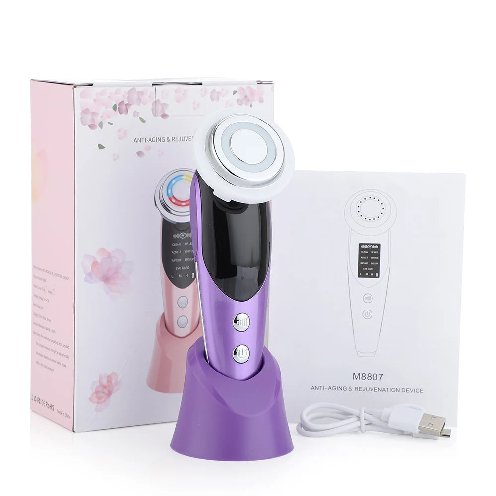 7 in 1 RF&EMS Micro Current Lifting Device - Vibration LED Face Skin Rejuvenation, Wrinkle Remover, Anti-Aging Facial Beauty Device