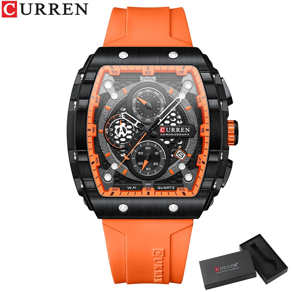 Sports Watch for Men - Fashion Waterproof Quartz Wristwatch with Auto Date, Yellow Silicone Strap, Luminous