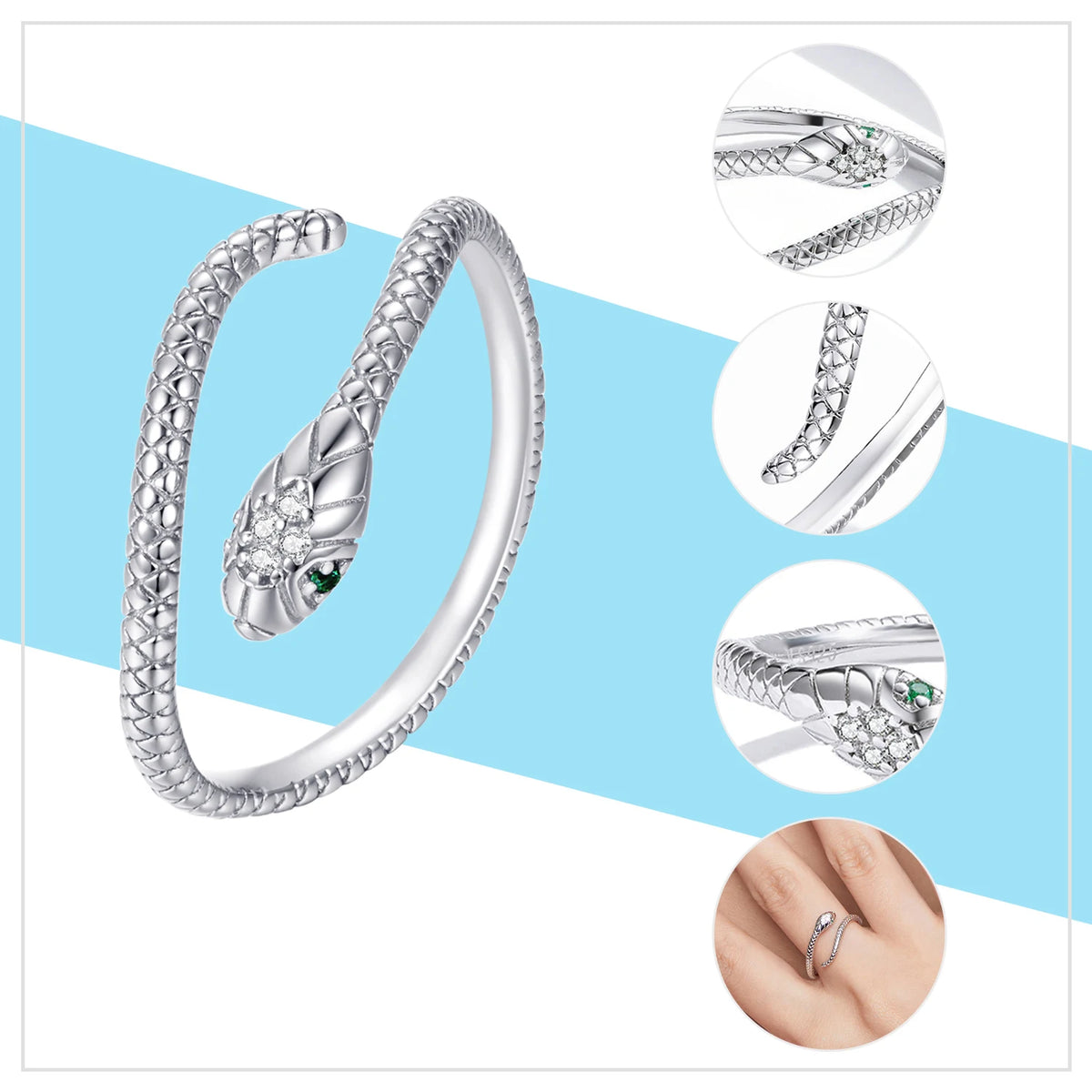Adjustable Rings - Real 925 Sterling Silver, Stackable, Engagement Zircon Open Size Rings for Women