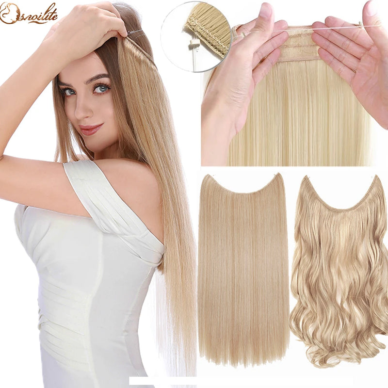 Synthetic 20 Inch Invisible Wire, No Clip-In, Hair Extensions, Fish Line Hairpieces/Hair Extensions Fake Hair For Women