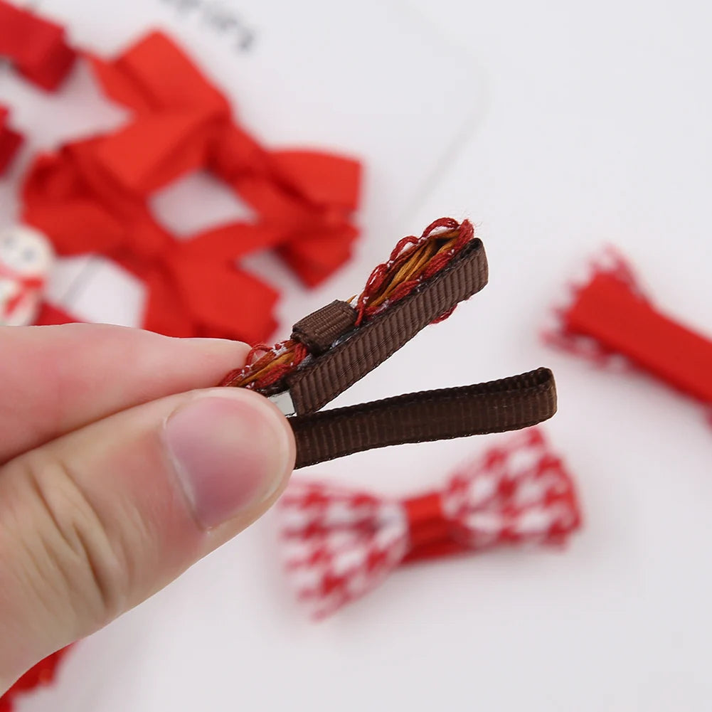 10Pcs/Lot Christmas Baby Girl Hair Clip Ribbons. Santa Claus/Gift Socks/Under Tree Hair Bows