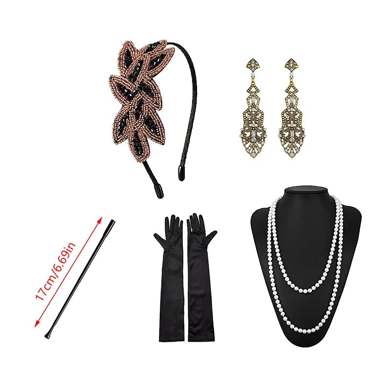 1set 1920's Cosplay Flapper Halloween Charleston Costume 1920s Gatsby Accessories Black Headpiece Great Gatsby Feather Headband Sweet T 52