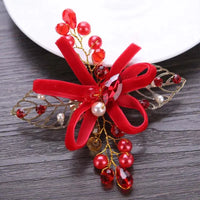 Red Hairpins/Bride Hair Clips - Vintage Chinese Wedding Hair Accessories for Women and Girls-hair accessories-SWEET T 52