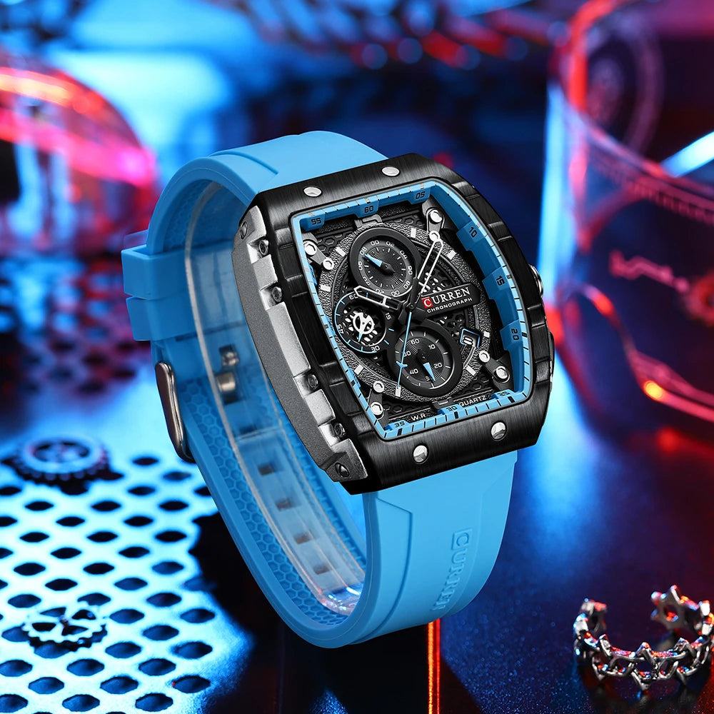 Sports Watch for Men - Fashion Waterproof Quartz Wristwatch with Auto Date, Yellow Silicone Strap, Luminous