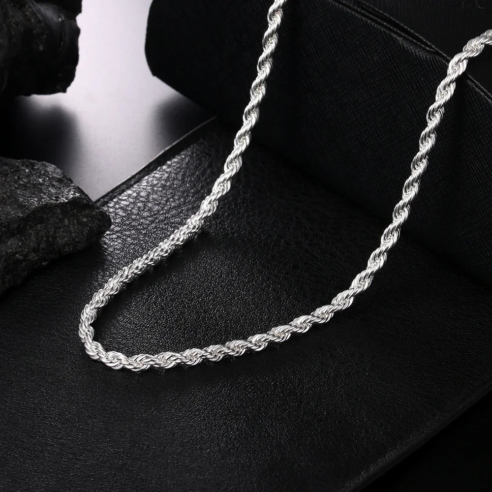 4 mm Rope Chain Necklace, Marked 925 Sterling Silver