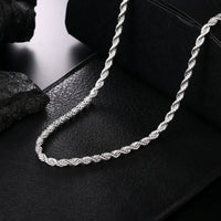 4 mm Rope Chain Necklace, Marked 925 Sterling Silver