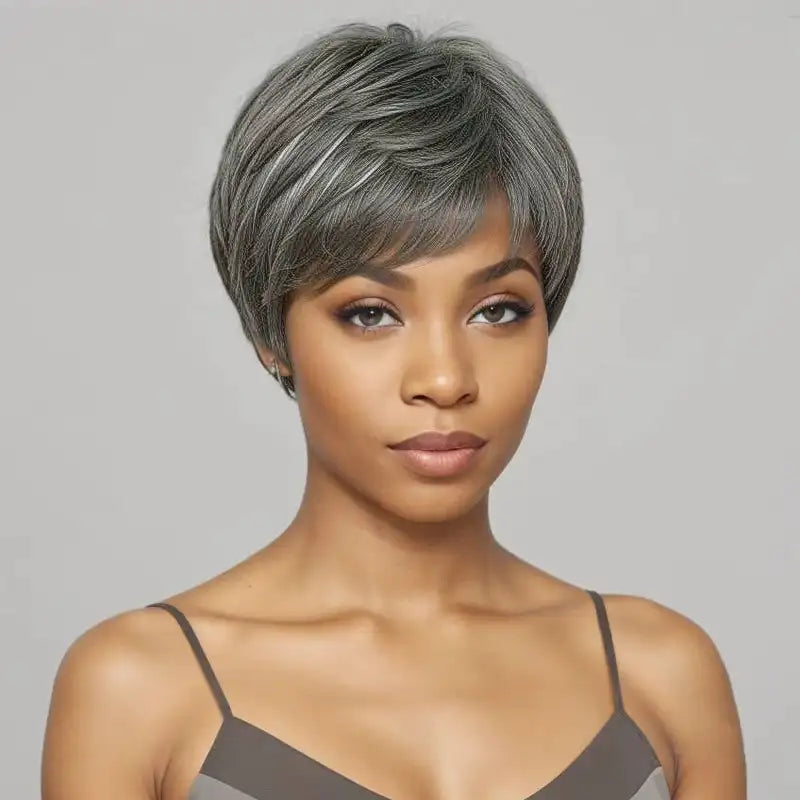Trendy Limited Style | Salt And Pepper, Pixie Cut, 100% Human Hair Wig Sweet T 52