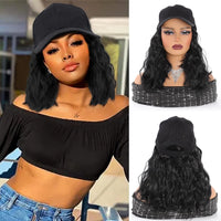 LUPU Synthetic Hat Wig for Women Wig Cap with Curly Hair Extensions Hat with Hair Wave Adjustable Baseball Hat Wigs Sweet T 52