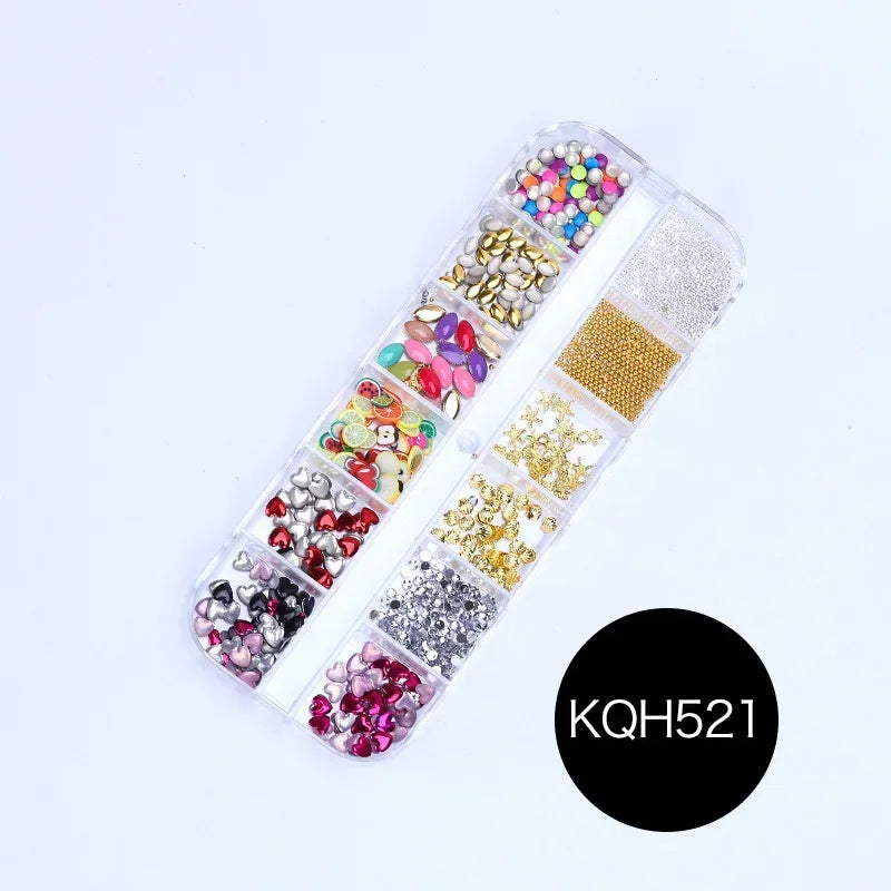 12 Grid/Box 3D Shiny Manicure Accessories, Transparent AB Nail Rhinestones, Colorful Nail Art Kit