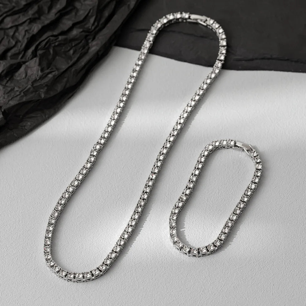 Hip Hop 5MM Tennis Chain Iced Out Bracelet/Necklace for Men - Silver/Gold