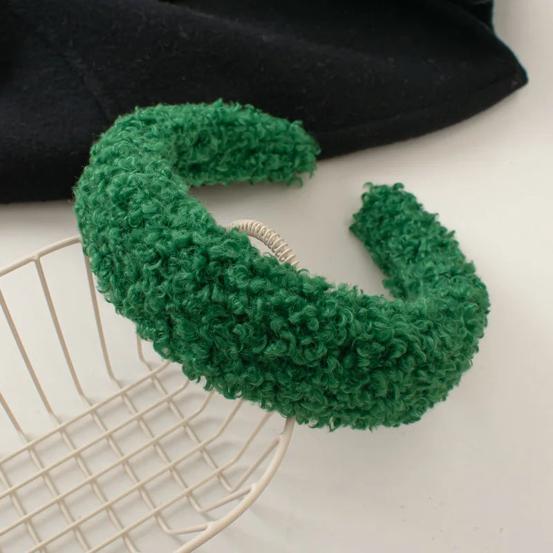 Plush Wide, Thick, Faux Fur Wool Hairbands.  4 cm Wide Solid Color Headbands for Women, Plain Fluffy Winter Hair Accessories