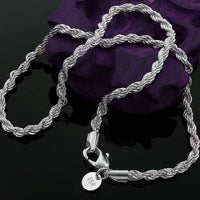 4 mm Rope Chain Necklace, Marked 925 Sterling Silver