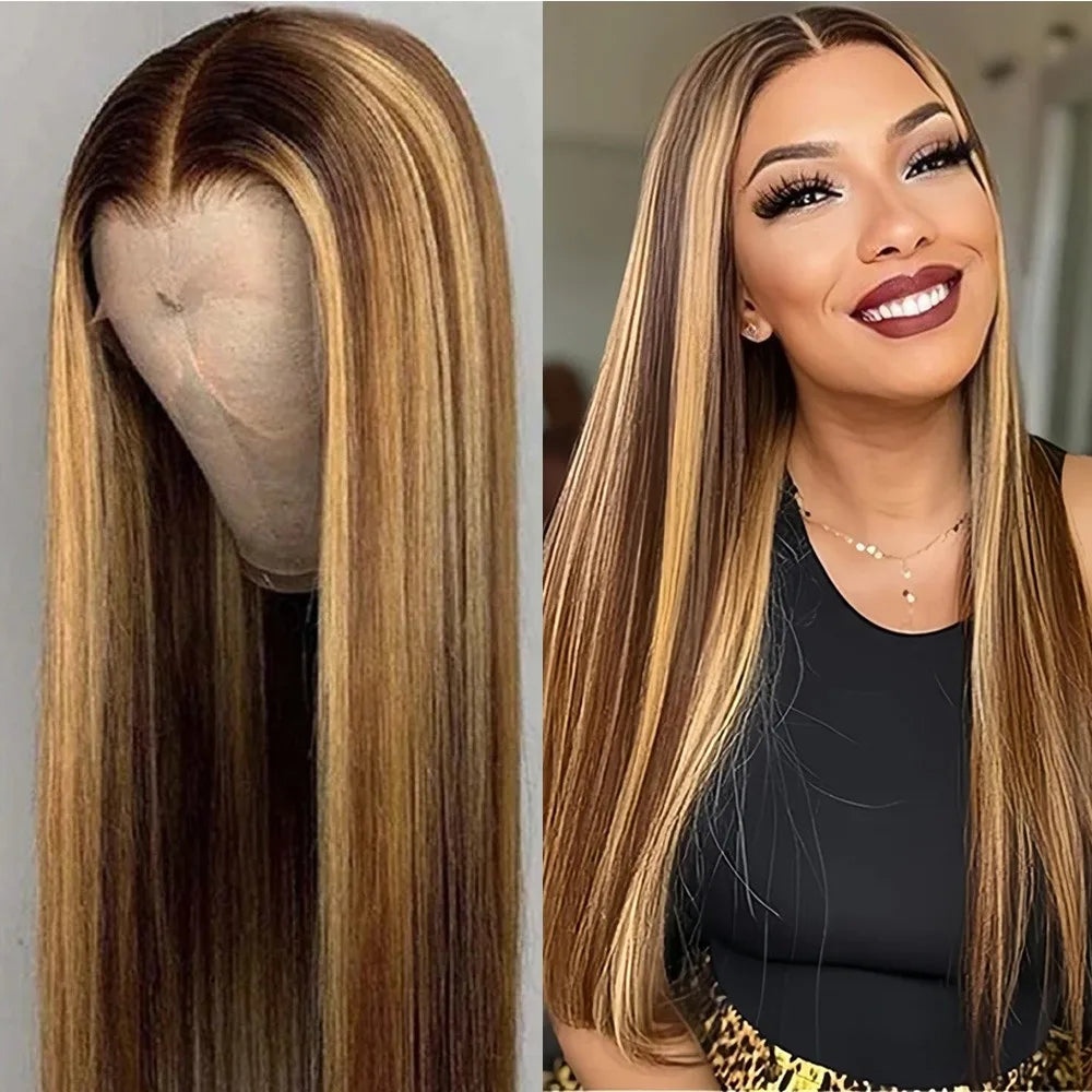 13x6 Highlight Ombre Lace Front 4/27 Colored Straight 100% Human Hair 30 36 Inch Honey Blonde Hd Lace Front Wigs 200 Density Sweet T 52