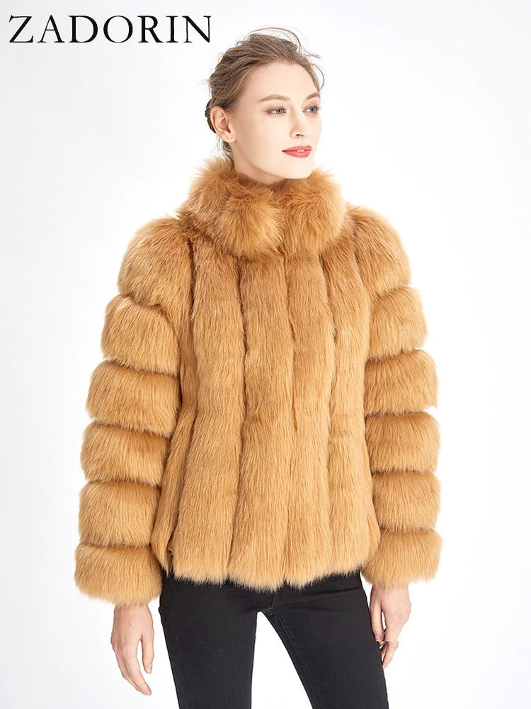 Faux Fur Winter Jackets for  Women & Girls - Luxury Thick, Warm, Stand-Up Collar Fur Jackets