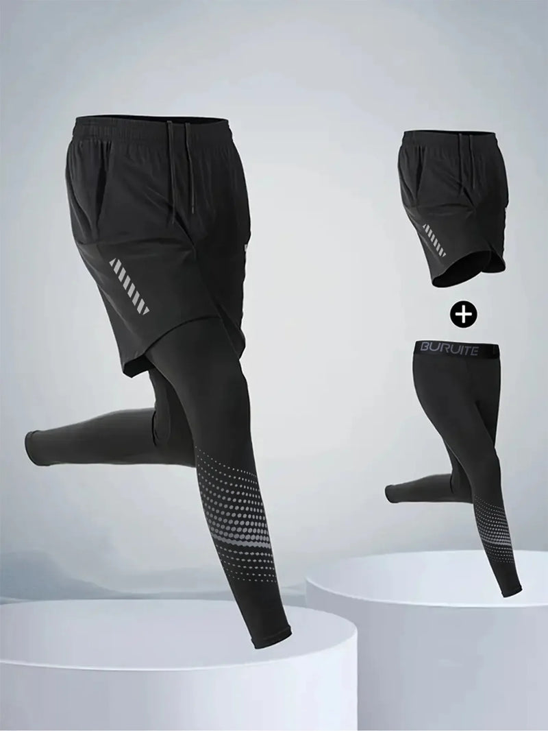 New 2-piece tight pants men's cycling base fitness shorts quick drying high elasticity sports set running training compression Sweet T 52