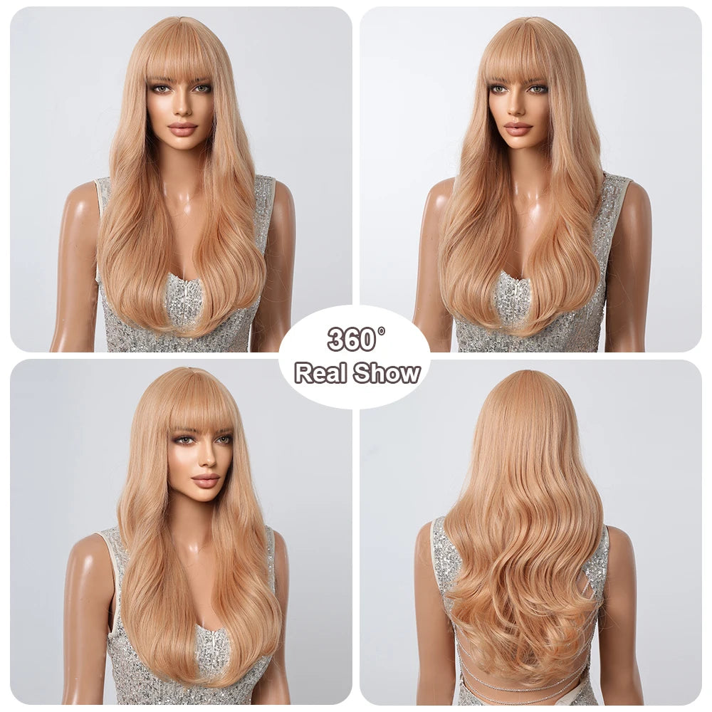 EASIHAIR Light Orange Synthetic Wigs Long Wavy Ombre Natural Hair Wigs with Bangs for Women Cosplay Lolita Wig Heat Resistant SWEET T 52