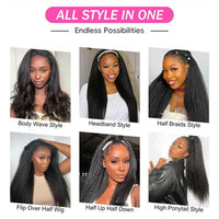 Kinky Straight Half Wig, Glueless Human Hair Wig. Ready to Wear, 3 In 1 Half Wig, Straight Drawstring Yaki Glueless Wig