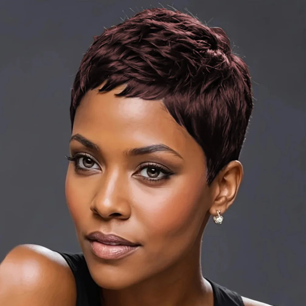150% Density 4Inch Pixie Cut Curly Wave Human Hair Wig for Women Full Machine Made Wig for Daily Wear and Party