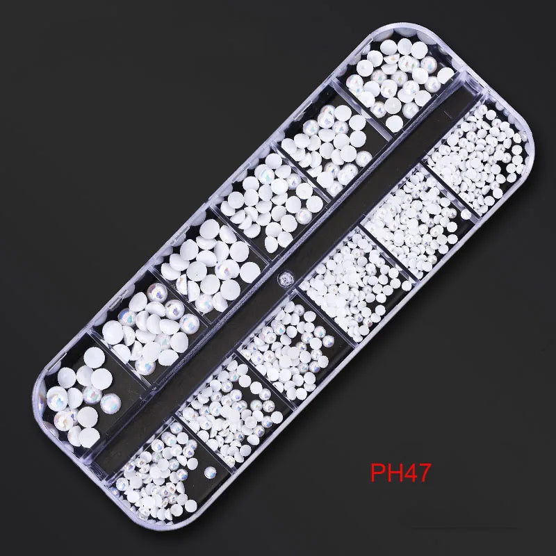 12Gird Box Multi Size AB/Colorful Non-Hotfix Rhinestones Flatback Crystal Diamond Gems 3D Glitter Nail Art Luxurious Decorations SWEET T 52