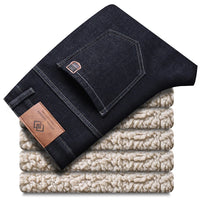 Winter Men's Fleece Thick Sherpa Jeans Business Casual Velvet Straight Denim Pants Male Wool Plush Classic Stretch Trousers Sweet T 52