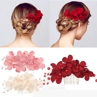Fashion Bridal Wedding Bridesmaid Red/Pink/Champagne Romantic Flower Hair Clip Hairpin Comb Accessories