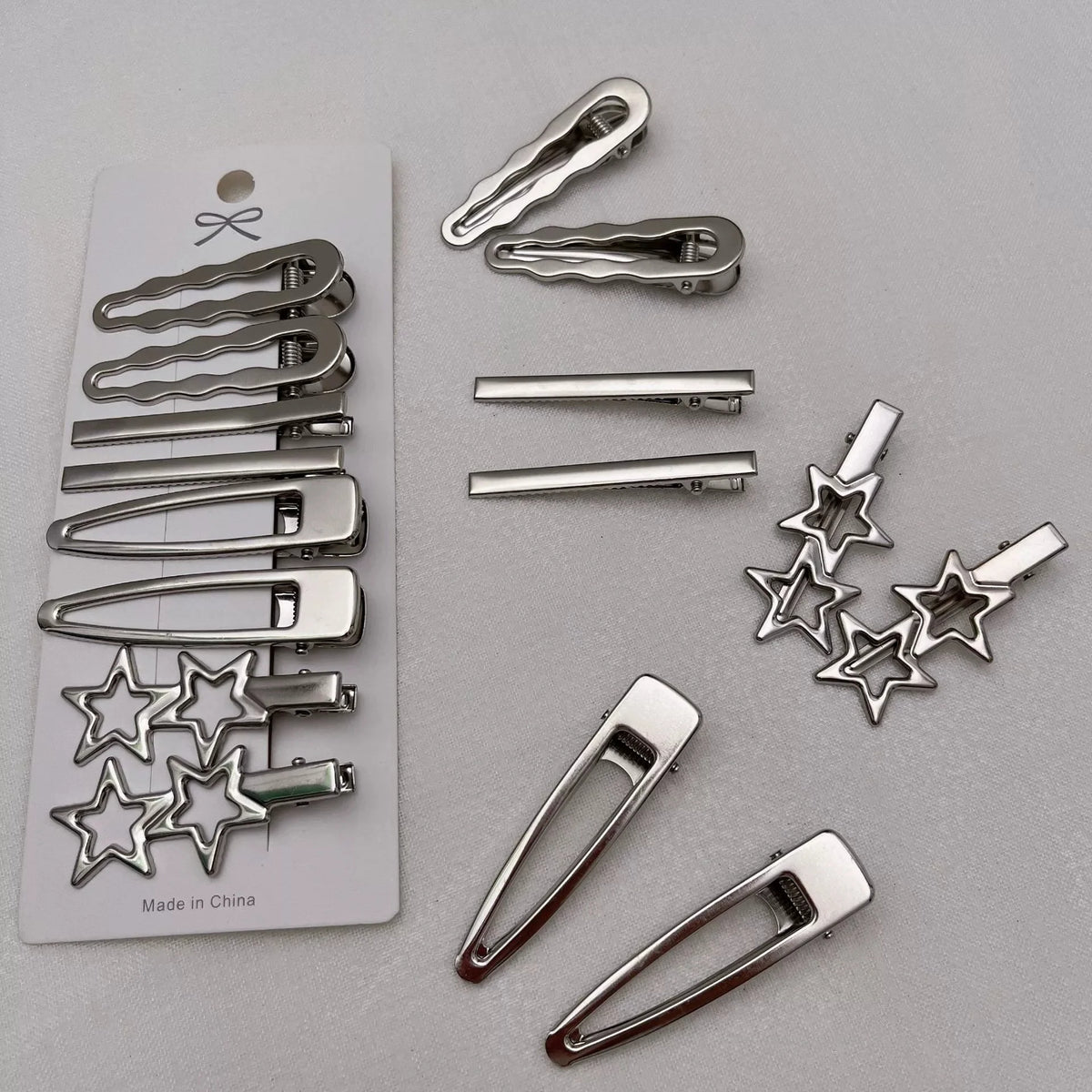 Y2K Silver Metal Hair Clips Set