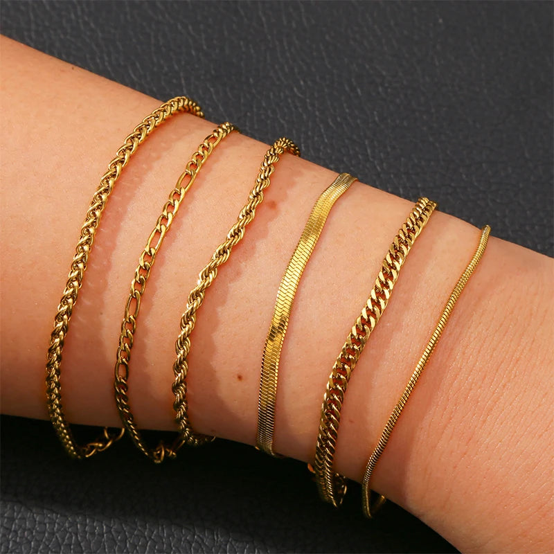 Stainless Steel NK Snake Chain Necklace/Twist Bracelet for Women. Jewelry Set, Gold in Color - DIY Accessories