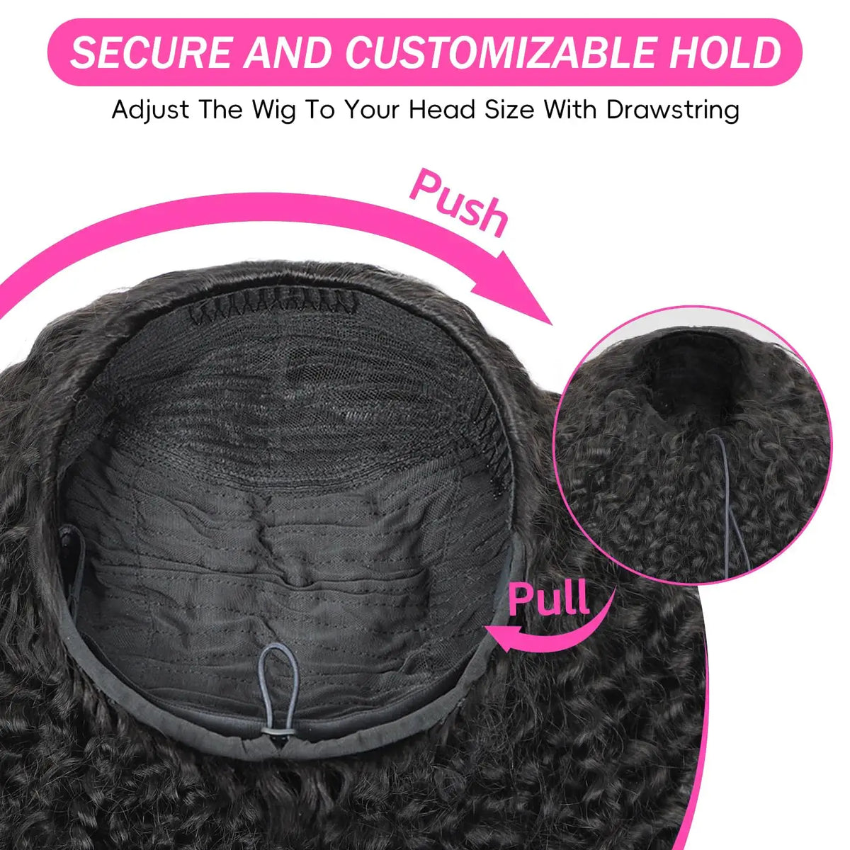 3 In 1 Half Wig - Human Hair With Drawstring. Kinky Straight Half Wig Ready To Go, Comfortable Fit, No Glue Needed, Natural Hairline