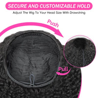 3 In 1 Half Wig - Human Hair With Drawstring. Kinky Straight Half Wig Ready To Go, Comfortable Fit, No Glue Needed, Natural Hairline