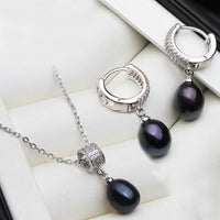 Genuine Natural Pearl Necklace And Earring Set for Women - Trendy 925 Silver Pearl Jewelry Set for Annniversary or Gift in 5 Colors