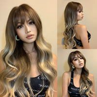 EASIHAIR Light Orange Synthetic Wigs Long Wavy Ombre Natural Hair Wigs with Bangs for Women Cosplay Lolita Wig Heat Resistant SWEET T 52