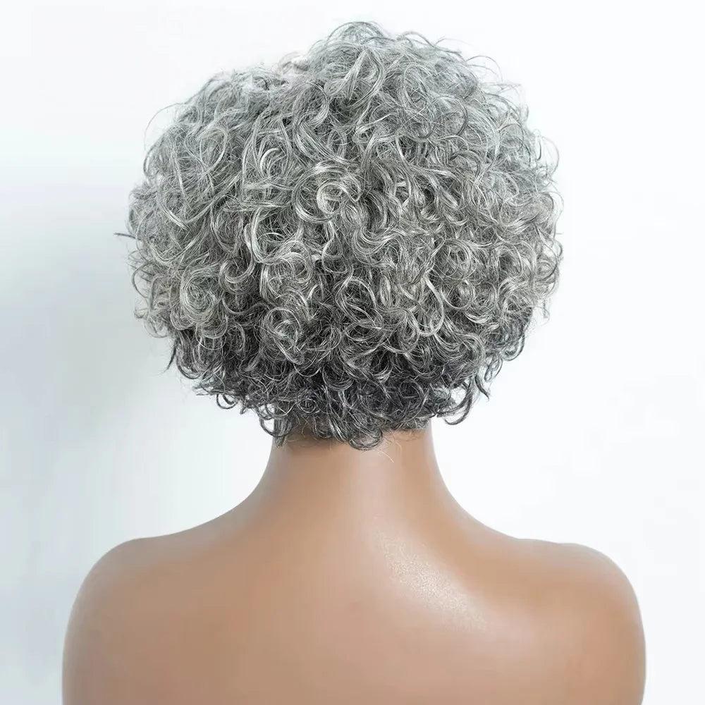 Brazilian Curly Short Grey Wavy Bob Wigs - Natural Remy 100% Human Hair Wig s - Silver Gray Wigs for Women, Deep Wave Frontal Wigs
