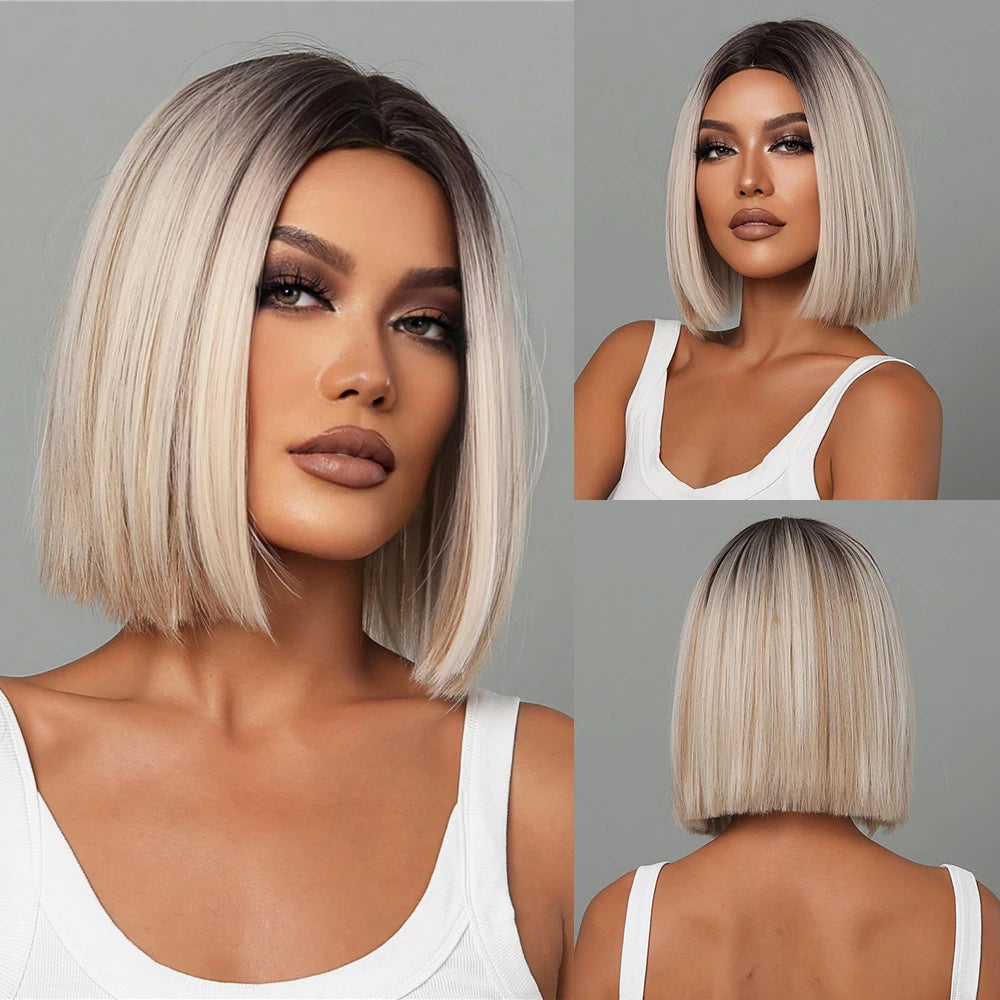 Short Straight Synthetic Wigs for Women with Bangs - Short Straight Bob Hair Wigs
