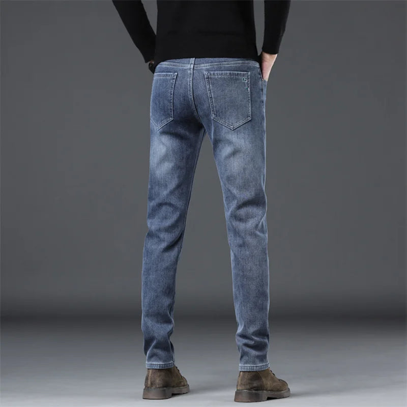 Men's Thermal Stretch Jeans - Warm, Plush, Slim Fit, Narrow Leg Jeans for Fall & Winter Snow