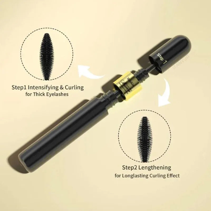 2 in 1 4-D Silk Fiber Eyelashes, Lengthening Mascara, Waterproof Long Lasting Lash Color, 4-D Mascara