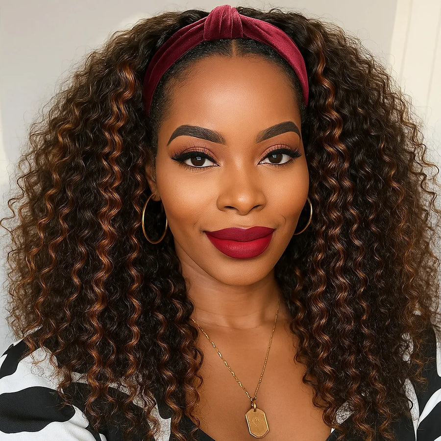 1B/30 Highlight Water Wave Half Wig Human Hair Seamless Flip Over Wig Draw-strings Invisi Ombre Brazilian Remy 3/4 Half Wigs Sweet T 52