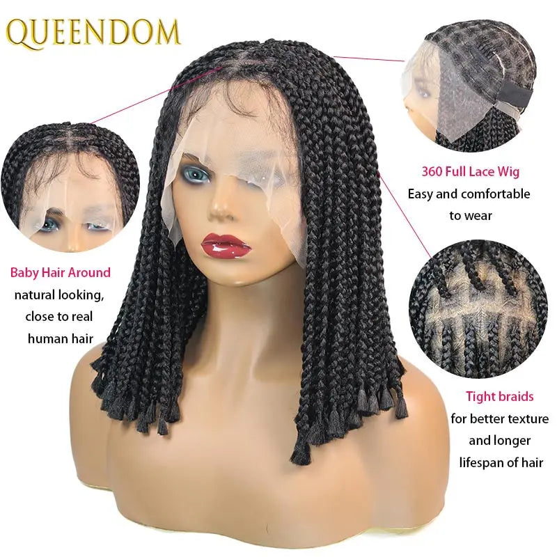 10 Inch Synthetic Short Bob Braided Wigs, Faux Locs, Full Lace with Baby Hair, Cornrow Knotless for Women