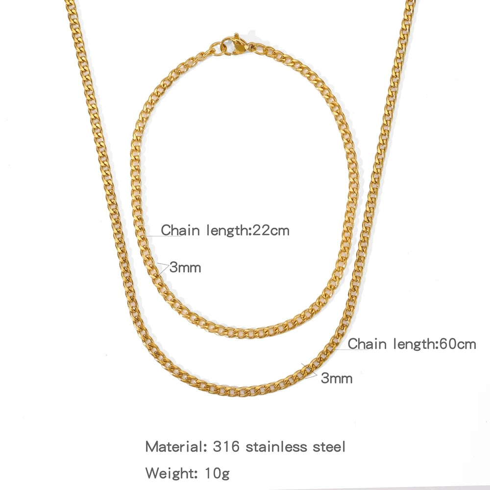 Stainless Steel NK Snake Chain Necklace/Twist Bracelet for Women. Jewelry Set, Gold in Color - DIY Accessories