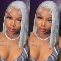 Silver Grey Bob Wig — 13x6 Transparent Lace Frontal, Pre-Plucked, Ships from USA