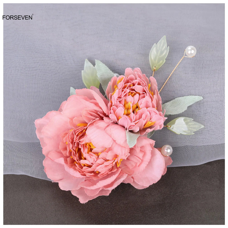 Silk Flower Hairpins/Side Clips, Chinese Style Hair Accessories for Women & Girls. Floral Hairclips, Hanfu Dress