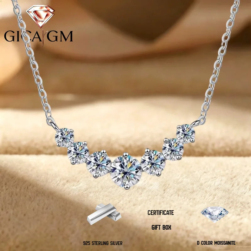 2.8 Carat Moissanite Cluster Necklace, Marked 925 Sterling Silver