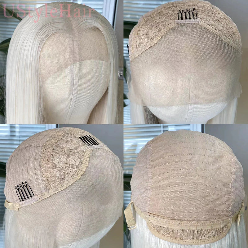 Synthetic Platinum Blonde Lace Frontal Wigs for Woman & Girls. Natural Wave, Daily Use, Glueless Platinum Wigs