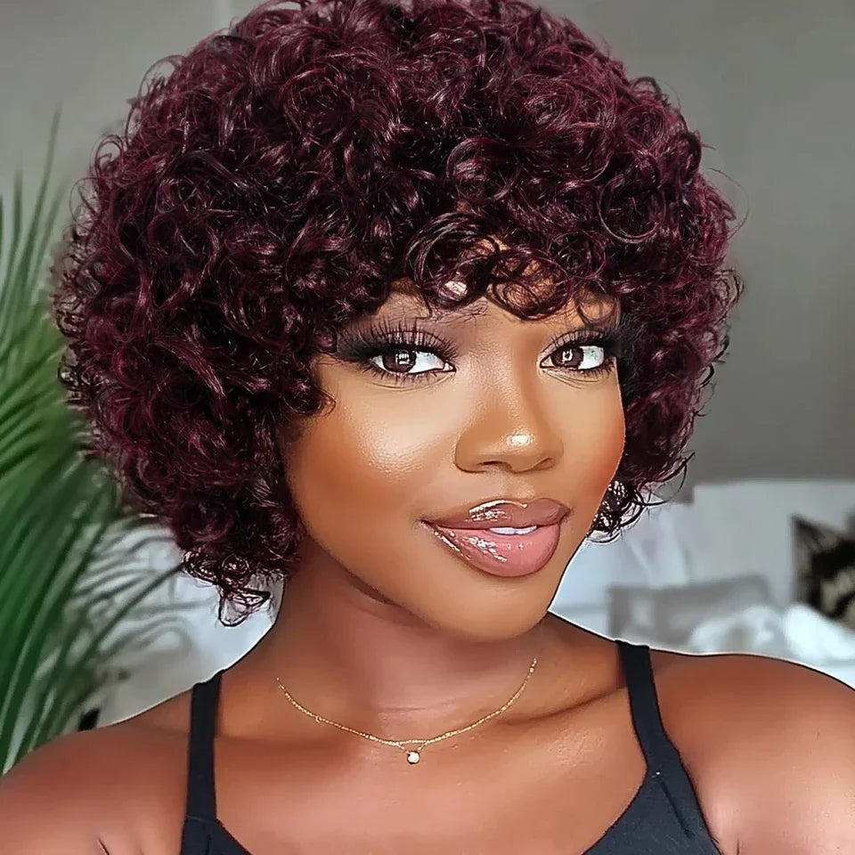 Afro Puff Pixie Bob Wig — Brazilian Remy Human Hair, Pre-Plucked Bangs, Ships from USA