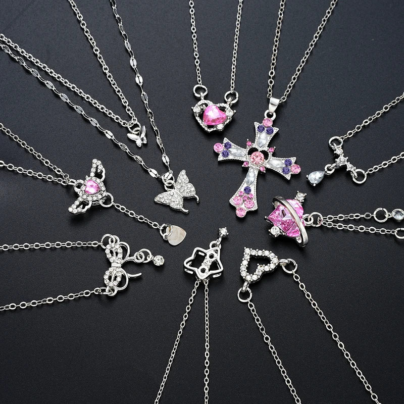 Zircon Pendant Necklace Set, 9 Pieces