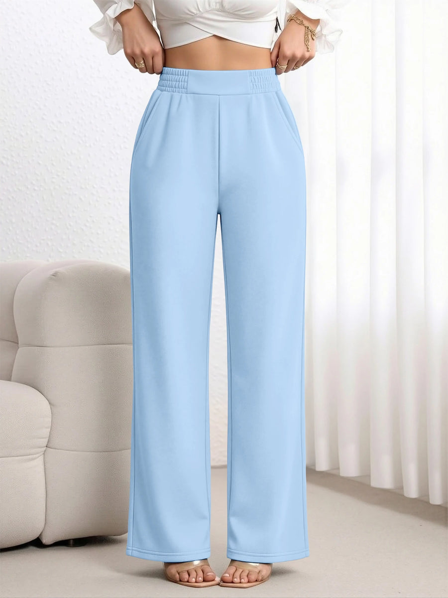Travel Pants for Women - High Elastic Waist, Wide Leg, Solid Color, No Wrinkle Streetwear Trousers