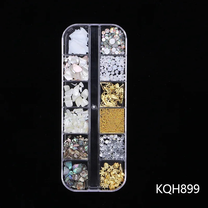 12 Grid/Box 3D Shiny Manicure Accessories, Transparent AB Nail Rhinestones, Colorful Nail Art Kit