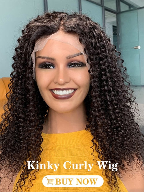 13x4 Lace Frontal Wig for Women and Girls, Pre Plucked Yaki Brazilian Remy Kinky Straight Human Hair Wigs, Glueless