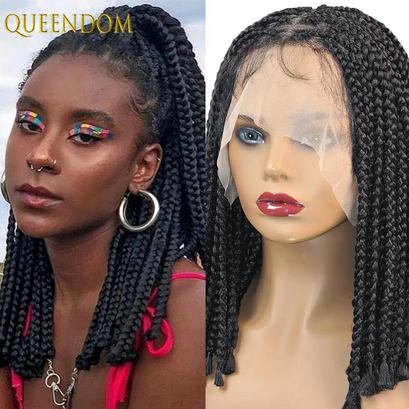 10 Inch Synthetic Short Bob Braided Wigs, Faux Locs, Full Lace with Baby Hair, Cornrow Knotless for Women